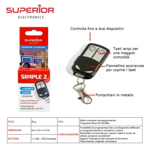 433,92 Mhz Simple 2 Radiocomando Art.Suprf001 Superior Bl1