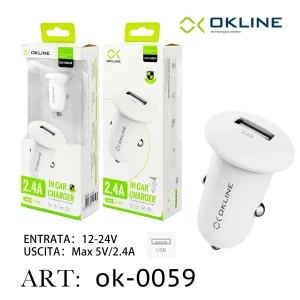 Art.Ok-0059 Okline Usb Caricatore Auto 2.4A Bianco