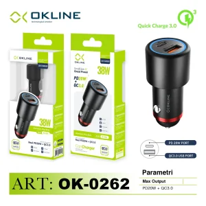 Art.Ok-0262 Okline Pd20W E Qc3.0 Caricatore Auto Nero