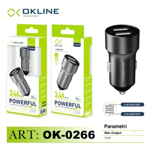 Art.Ok-0266N Okline Powerful 2Usb Caricatore Auto 3.4A Grigio