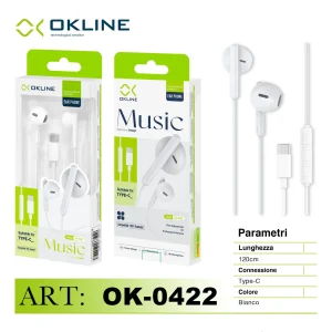 Art.Ok-0422 Okline Music Auricolare A Filo Type-C Bianco