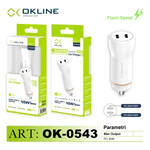 Art.Ok-0543N Okline 2Type-C Pd20W Caricatore Auto Bianco